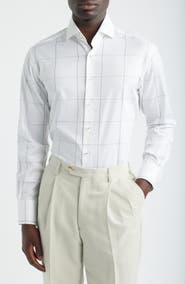 1863 by Eterna Modern Fit Windowpane Check Non-Iron Cotton Twill Dress Shirt