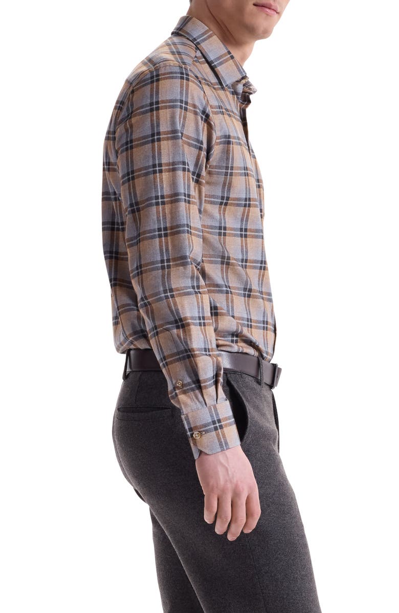 Bugatchi Julian Shaped Fit Plaid Cotton Button-Up Shirt, Alternate, color, Camel