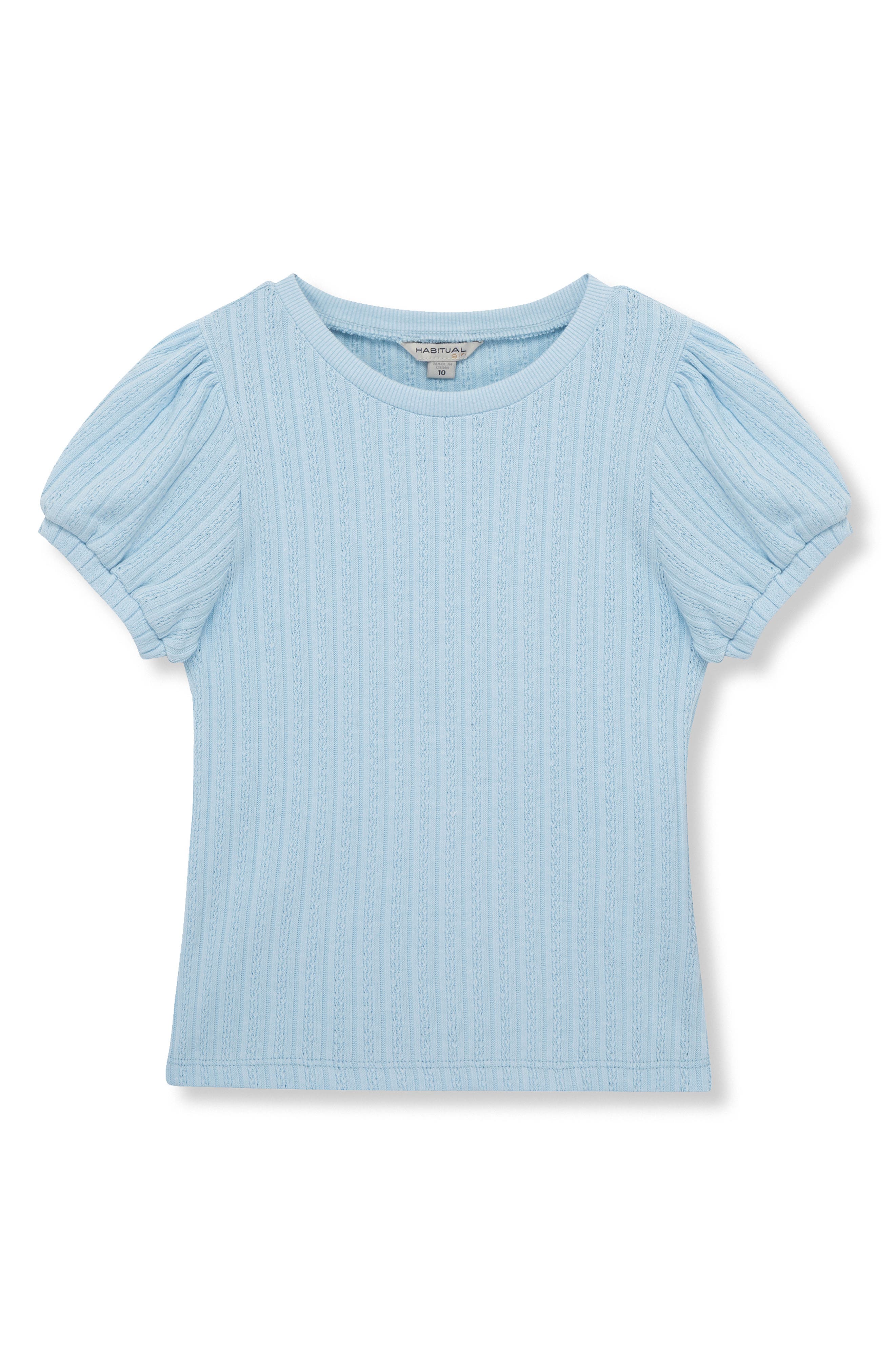 Habitual Kids Kids' Pointelle Puff Sleeve Top in Light Blue 