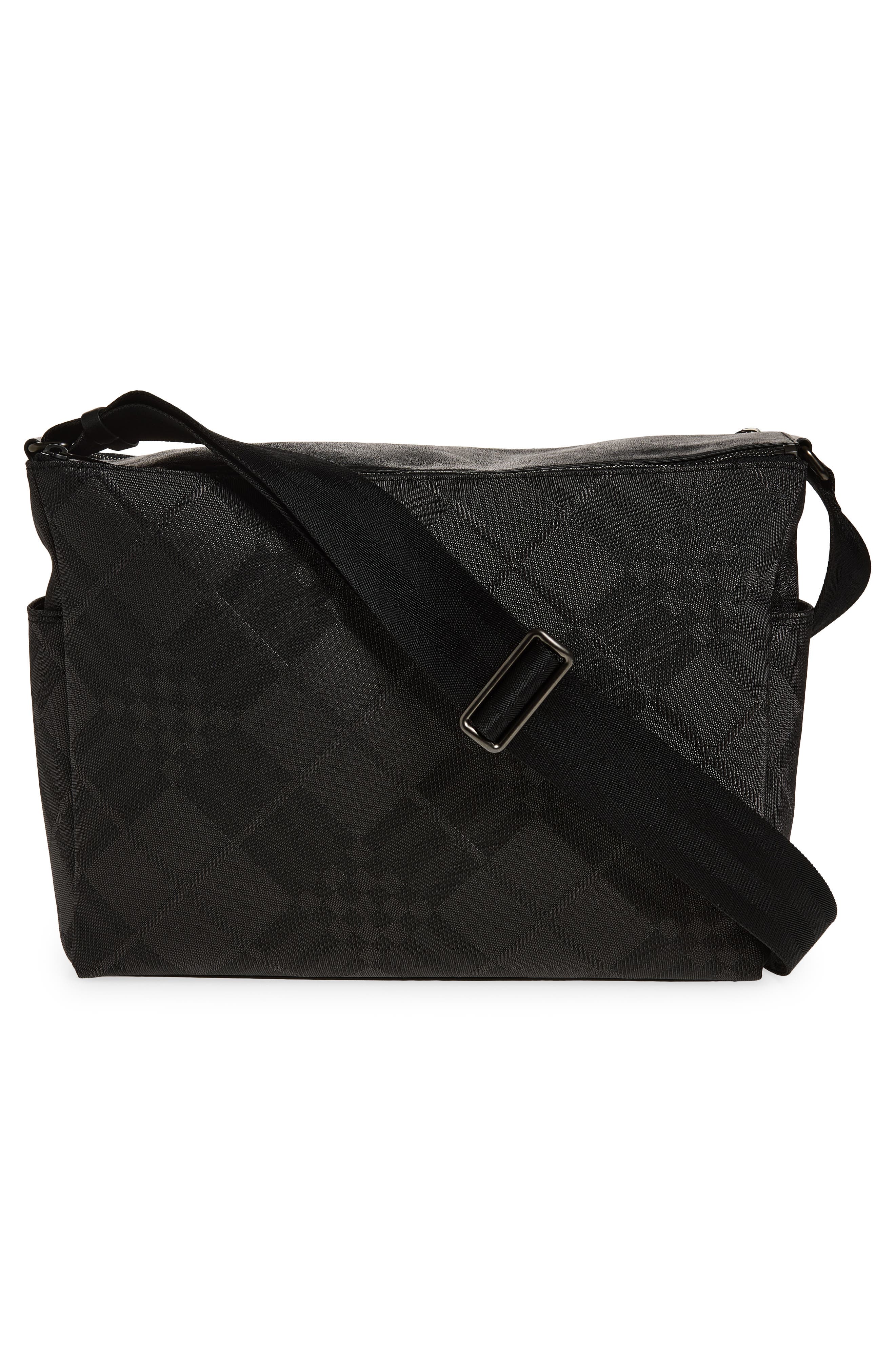 Burberry Chester Check Jacquard Messenger Bag, Alternate, color, Black