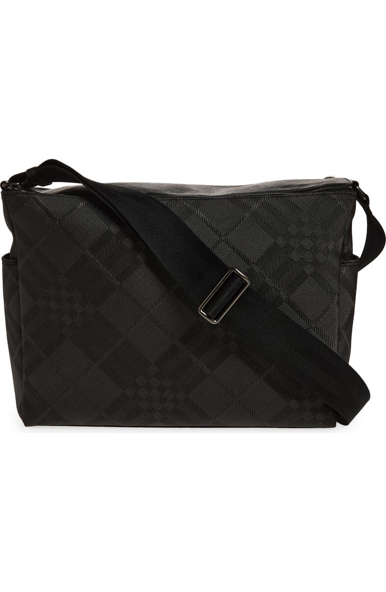 Burberry Chester Check Jacquard Messenger Bag, Alternate, color, Black