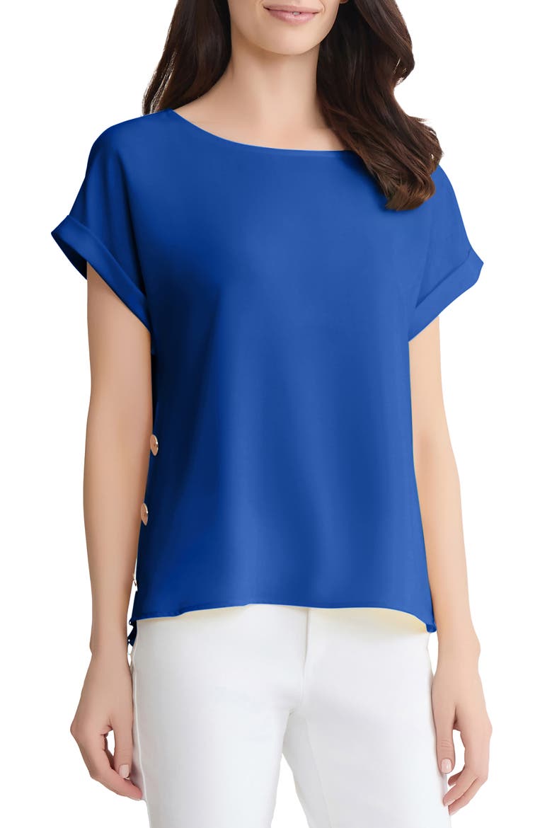 Button Side Short Sleeve Top, Main, color, SAPPHIRE