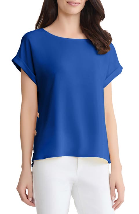 Button Side Short Sleeve Top (Regular & Petite)