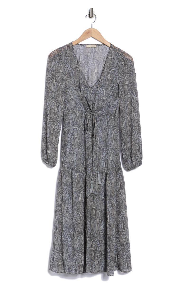 Lovestitch Paisley Long Sleeve Chiffon Midi Dress, Alternate, color, Grey/ Natural