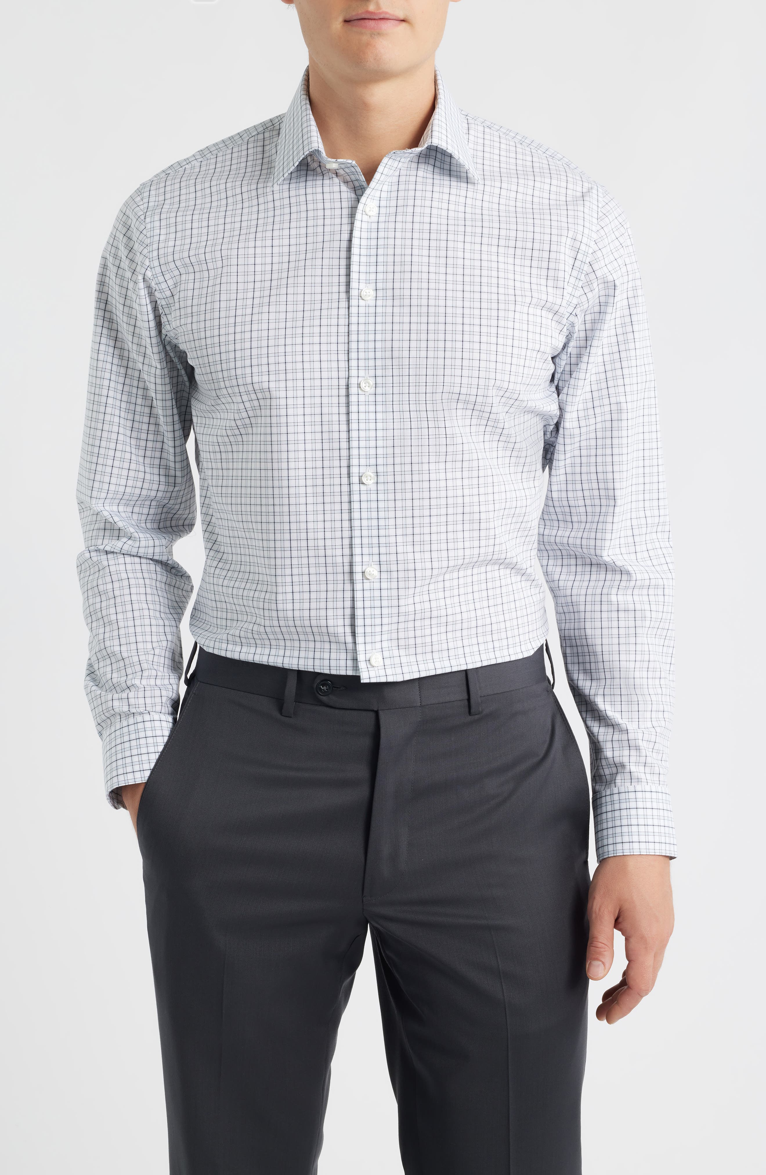 Trim Fit Check Non Iron Cotton Dress Shirt