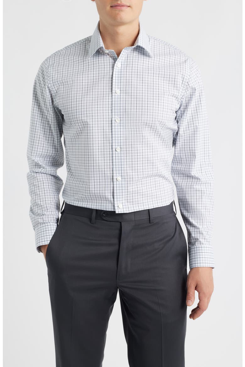 Trim Fit Check Non Iron Cotton Dress Shirt, Main, color, BLUE DANILO STRIPE