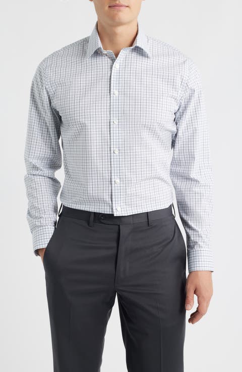 Trim Fit Check Non Iron Cotton Dress Shirt (Regular, Big & Tall)