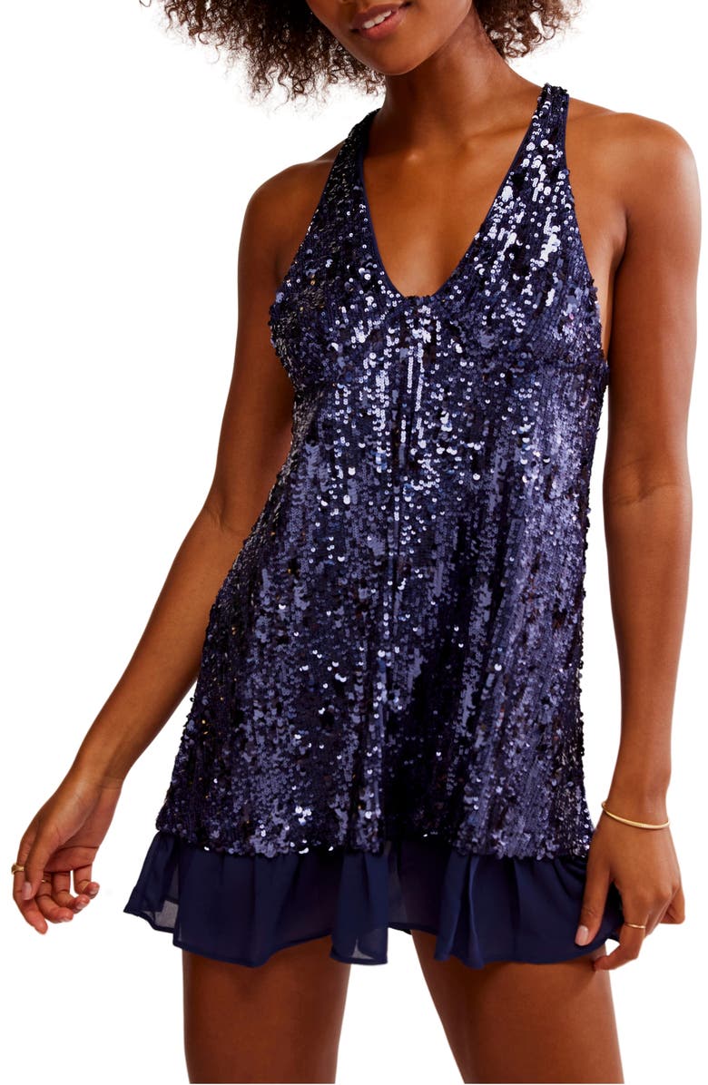 Free People Bejeweled Halter Neck Sequin Minidress, Main, color, 
