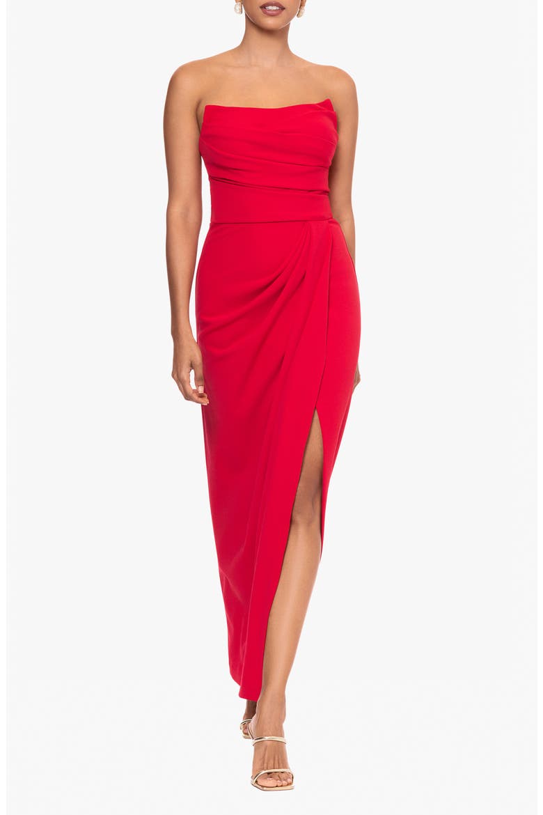 Strapless Scuba Crepe Gown., Main, color, RED