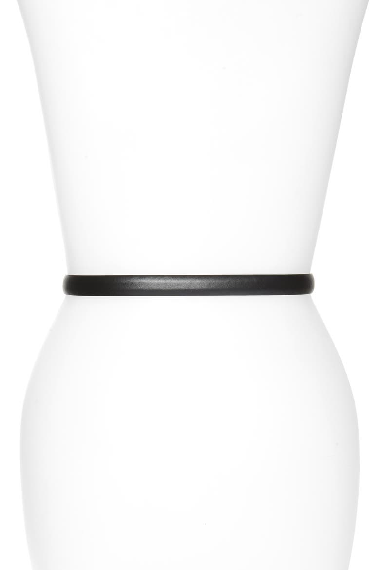 Logo Skinny Leather Belt, Alternate, color, BLACK