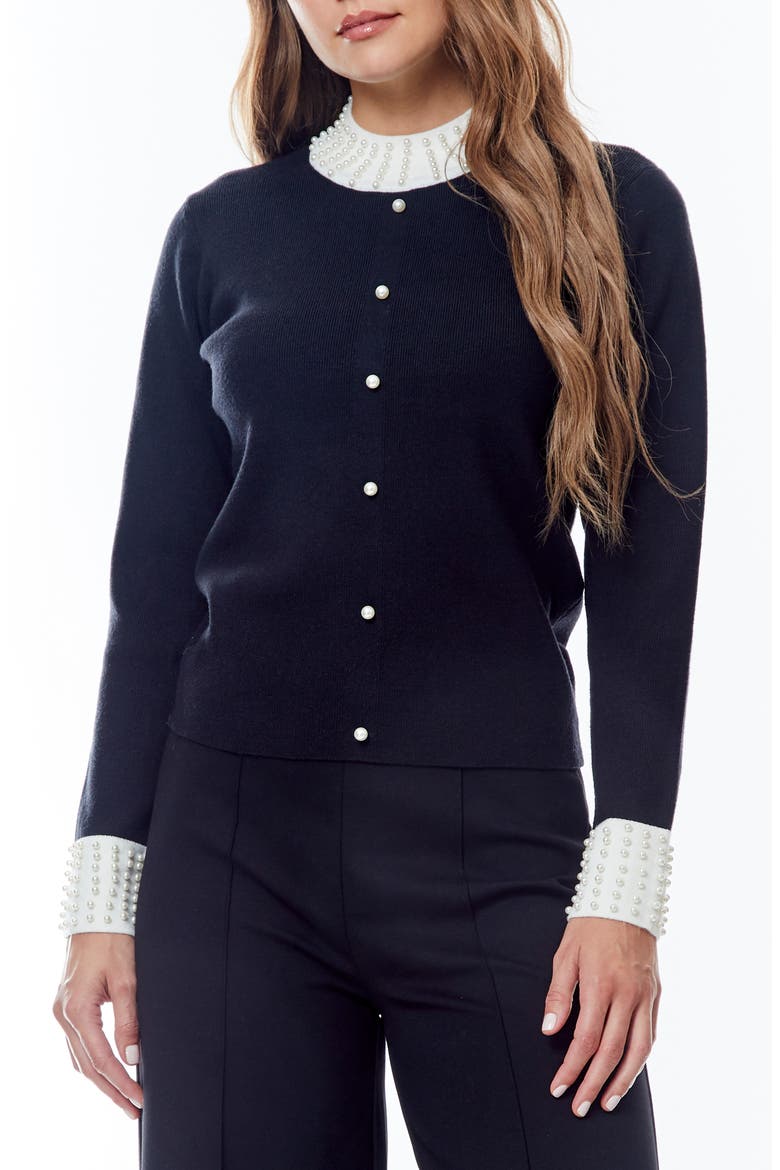 Andi Pearly Beaded Sweater, Main, color, BLACK/BRIGHT WHITE