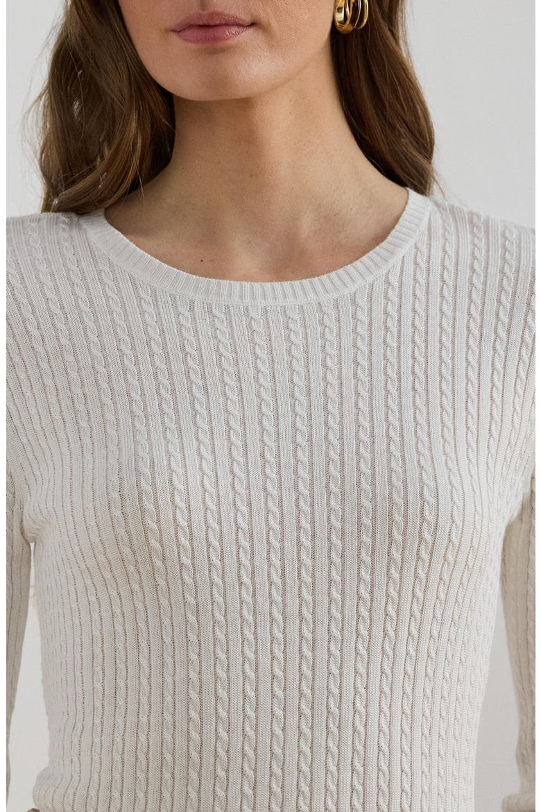 Mini Cable Crewneck Sweater, Alternate, color, WHITE