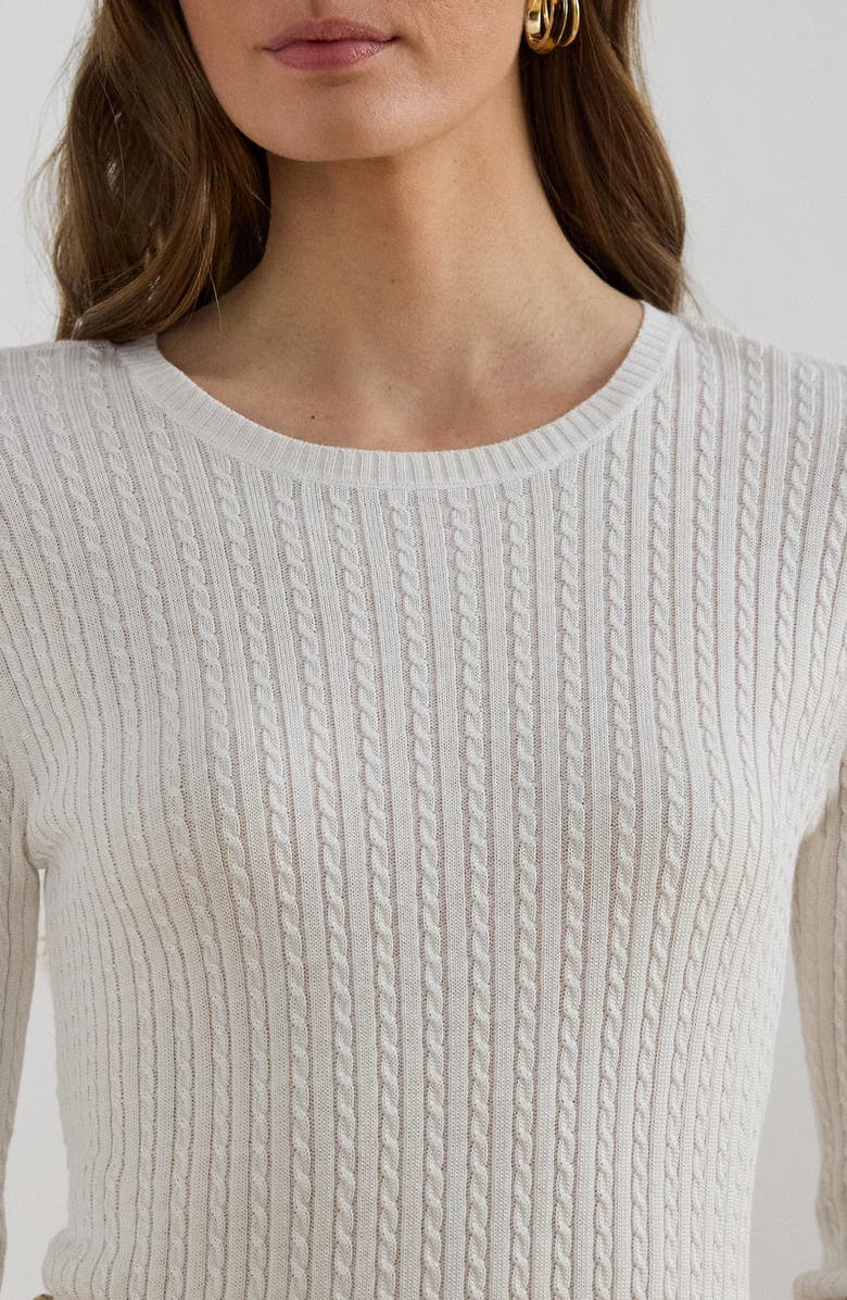 Lauren Ralph Lauren Mini Cable Crewneck Sweater, Alternate, color, White