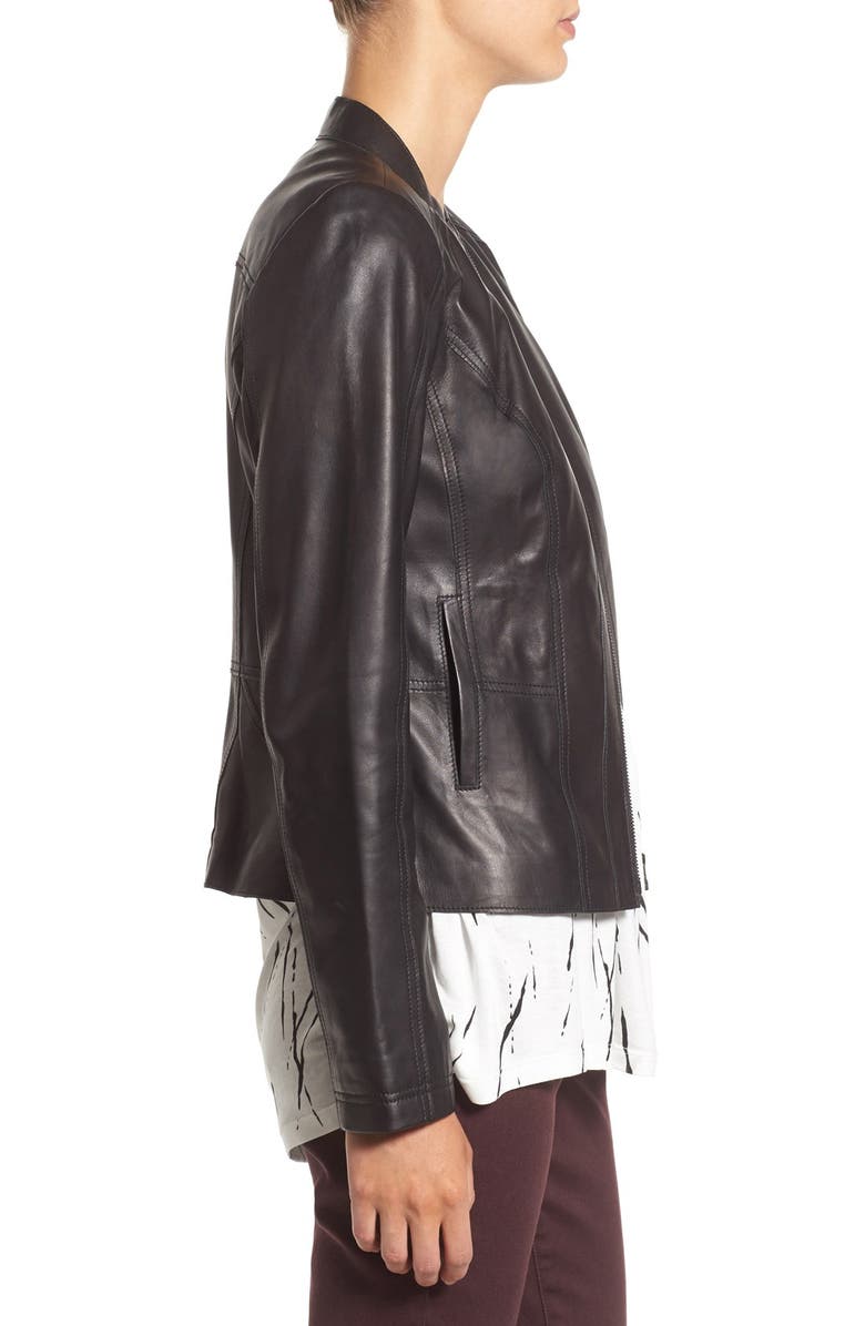 Halogen<sup>®</sup> RAW EDGE SEAMED LEATHER JACKET, Alternate, color,