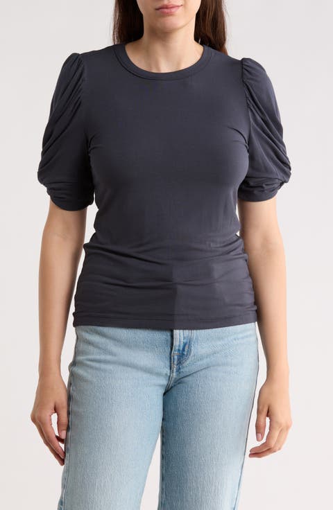 Solid Scrunched Sleeve Top