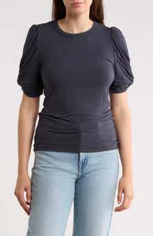 Renee C Solid Scrunched Sleeve Top