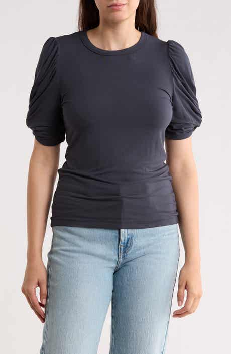 Renee C Solid Scrunched Sleeve Top