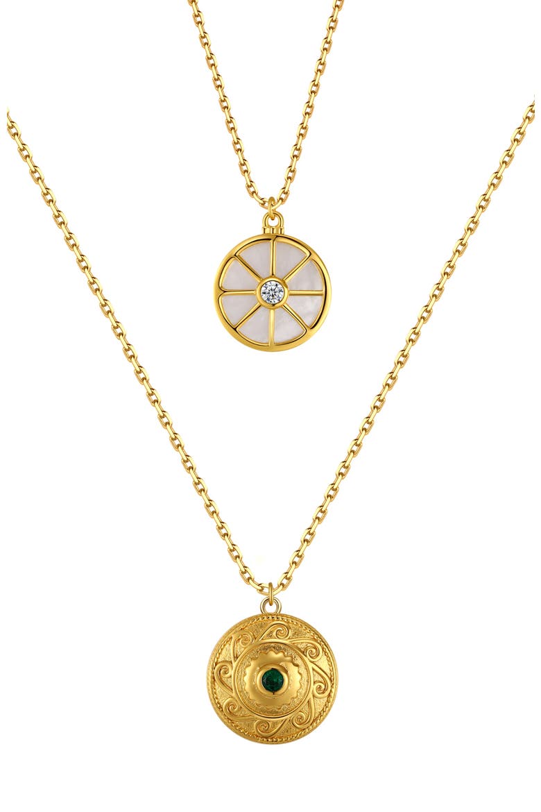 Compass Layered Necklace Set, Alternate, color, Gold