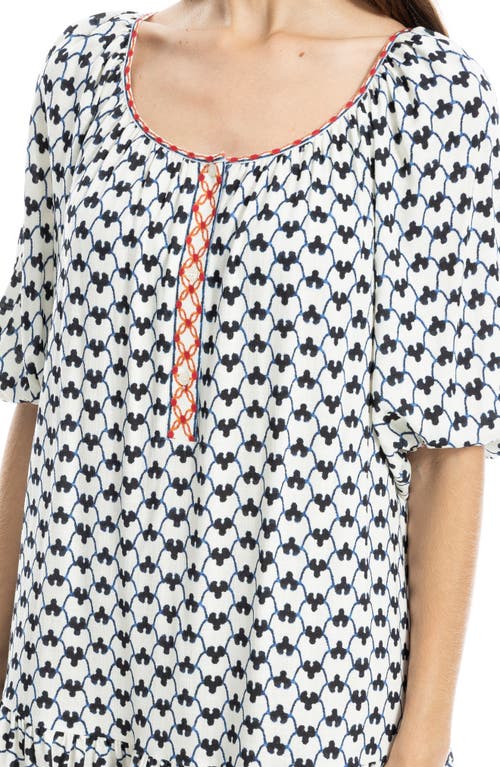 Max Studio Puff Sleeve Tunic Dress In White/harmony Dangles