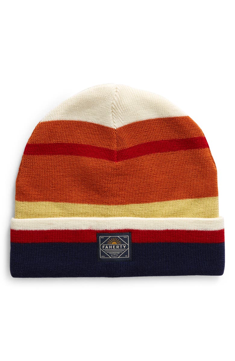 Faherty Stripe Workwear Merino Wool Beanie, Main, color,