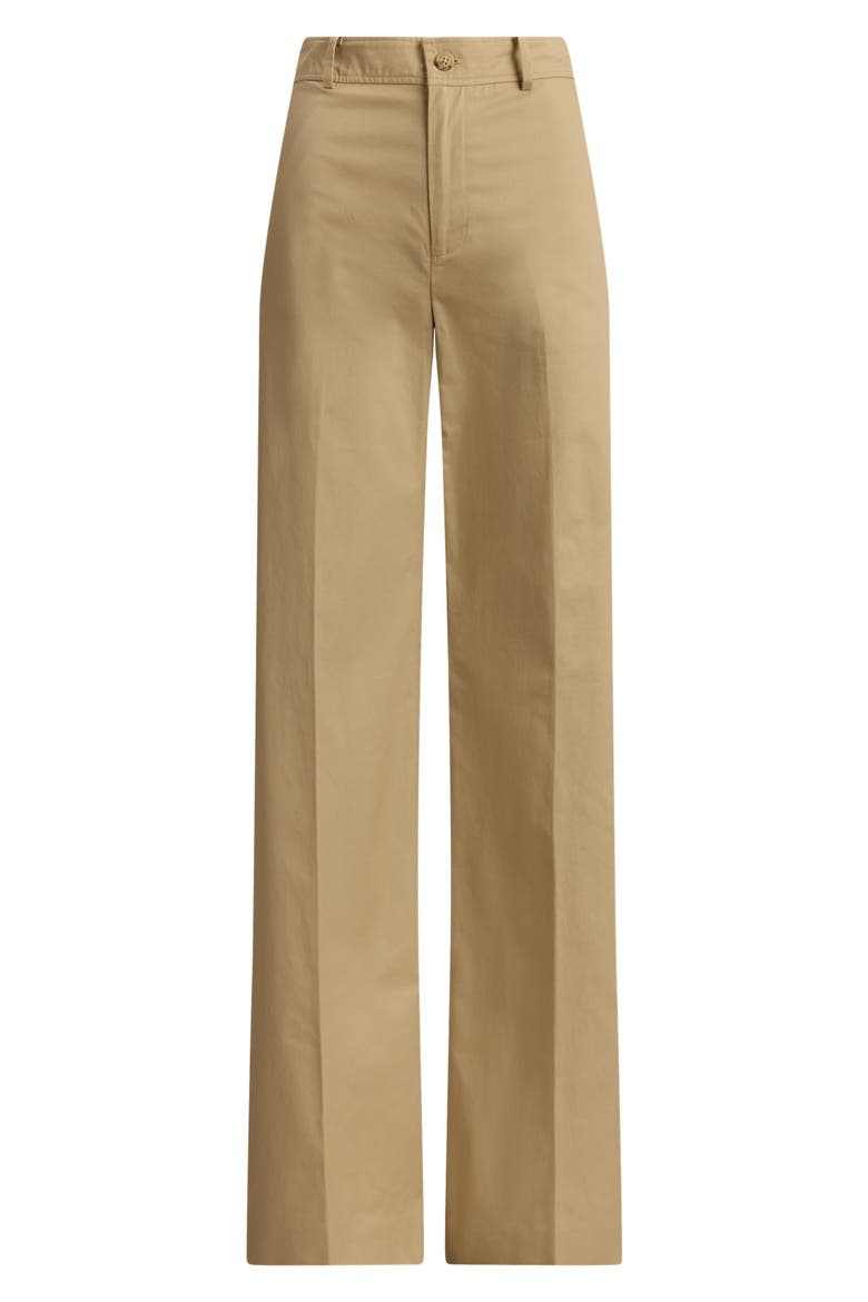 High Waist Wide Leg Cotton Twill Pants, Alternate, color, BIRCH TAN BEIGE