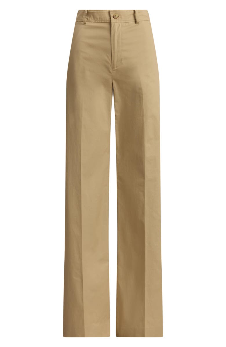 Lauren Ralph Lauren High Waist Wide Leg Cotton Twill Pants, Alternate, color, Birch Tan Beige