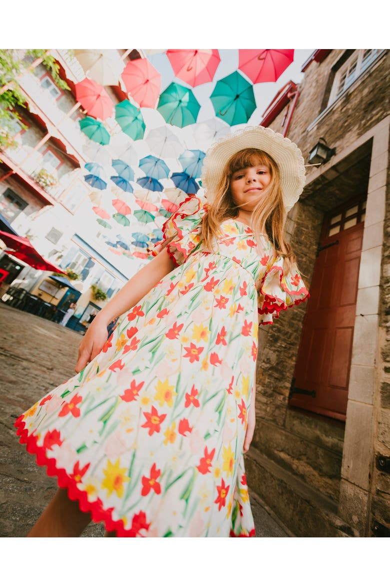 Short Sleeve Viscose Daffodil Dress, Alternate, color, White Printed Daffodils