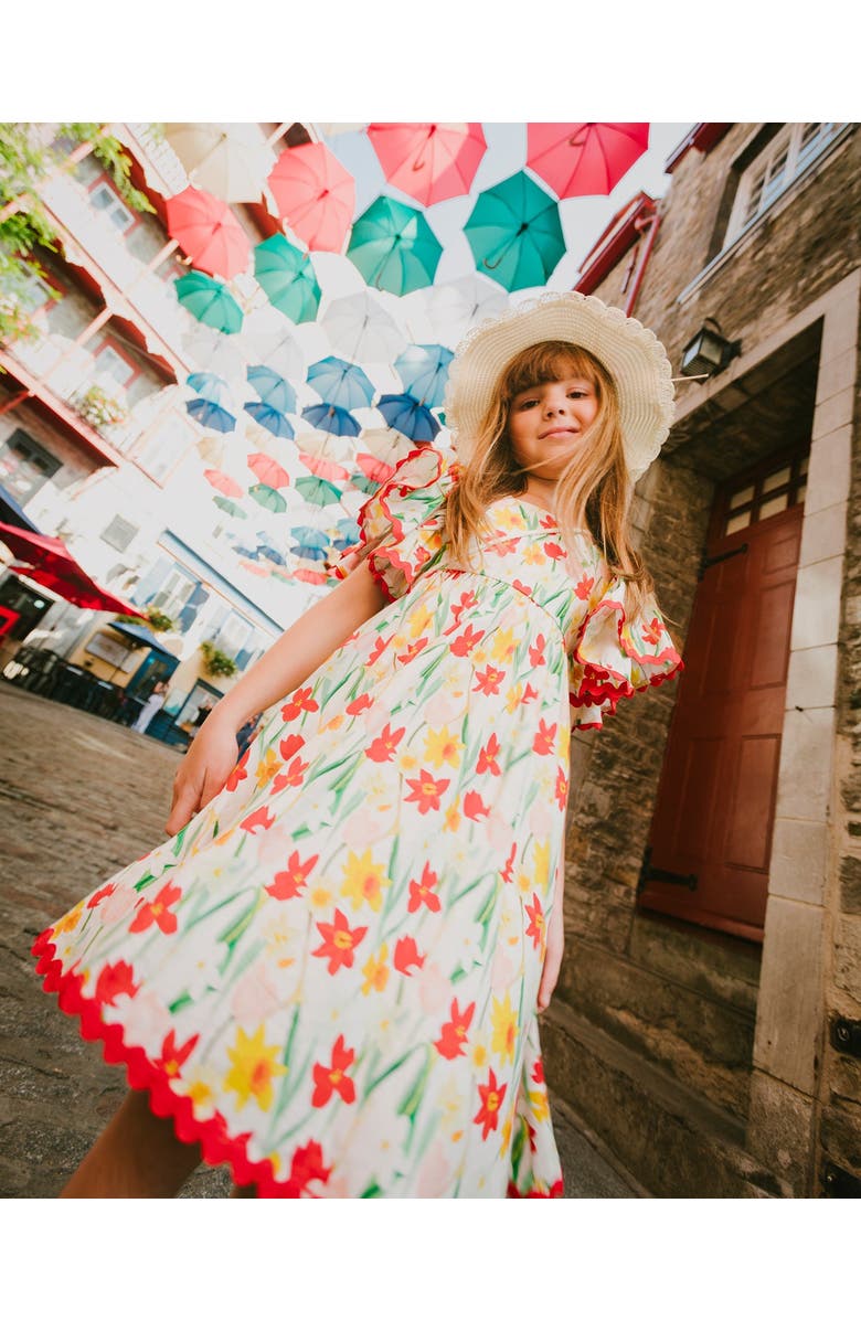 Deux par Deux Short Sleeve Viscose Daffodil Dress, Alternate, color, White Printed Daffodils