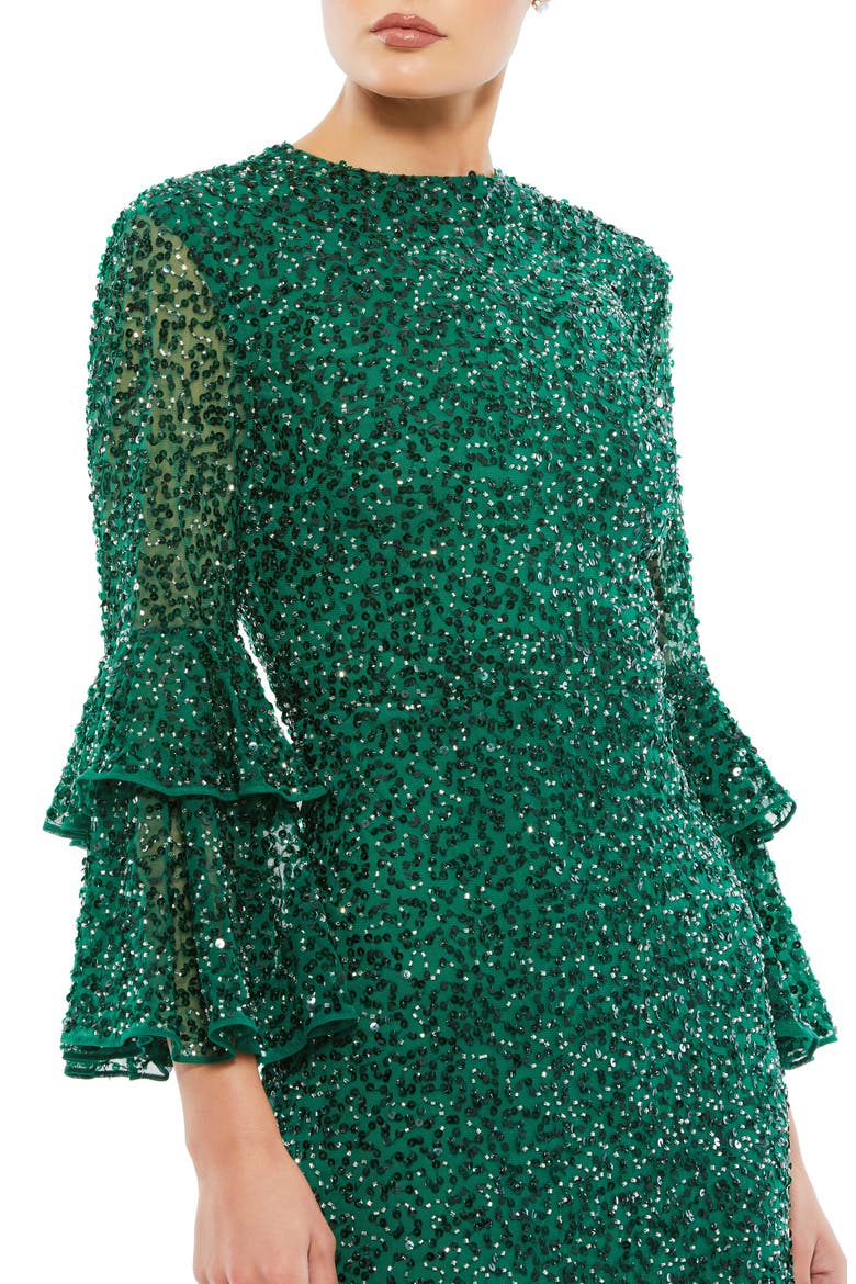 Beaded Bell Sleeve Midi Dress, Alternate, color, DEEP EMERALD