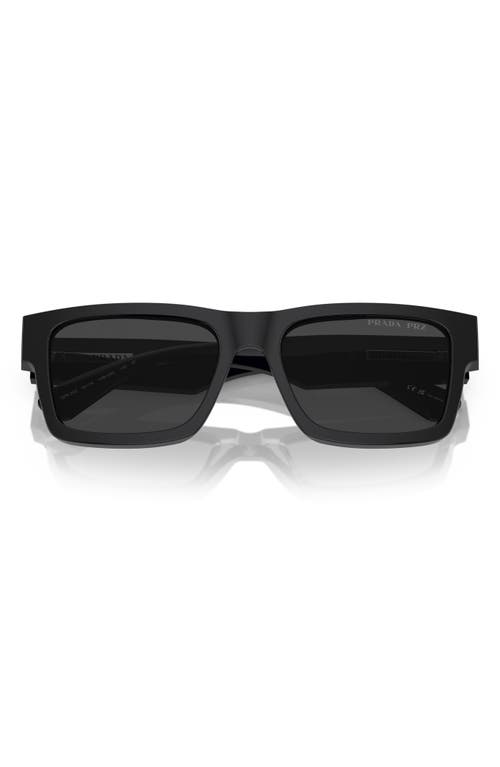 Prada 53mm Rectangular Polarized Sunglasses In Matte Black