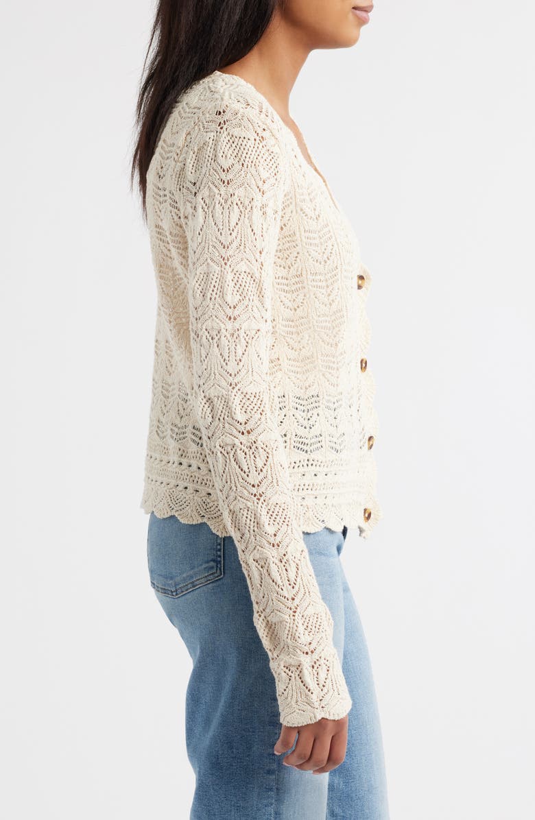 beachlunchlounge Tamia Pointelle Knit Cardigan, Alternate, color, Egg Shell
