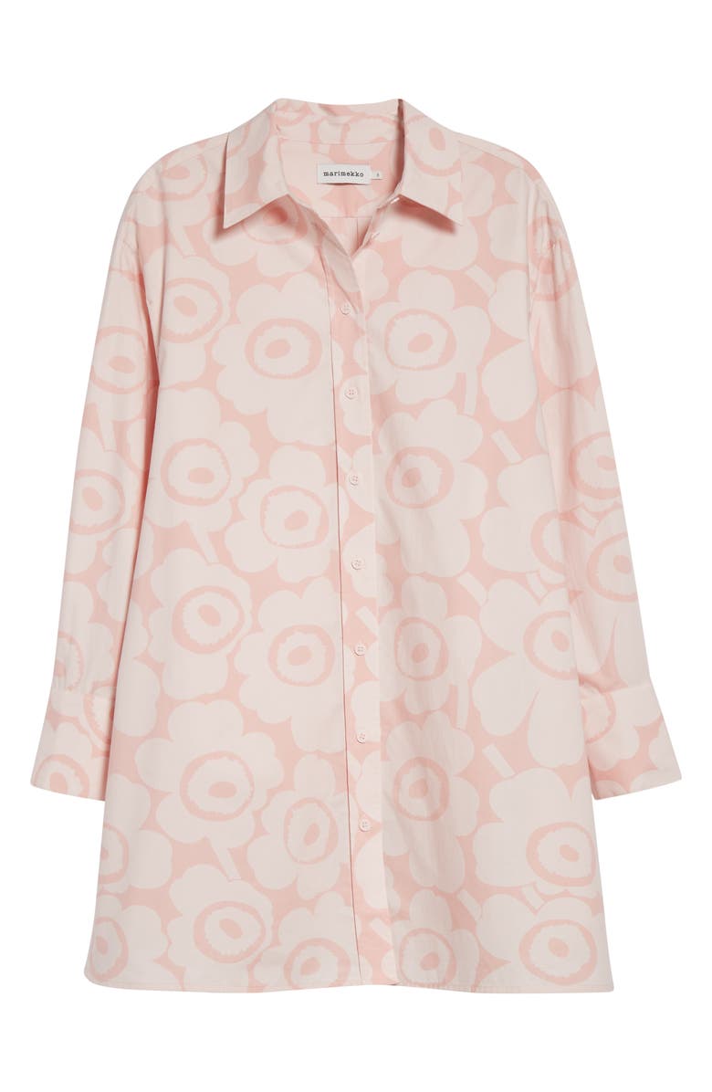 Marimekko Kuvitelma Unikko Long Sleeve Cotton Poplin Shirtdress, Alternate, color, Light Pink
