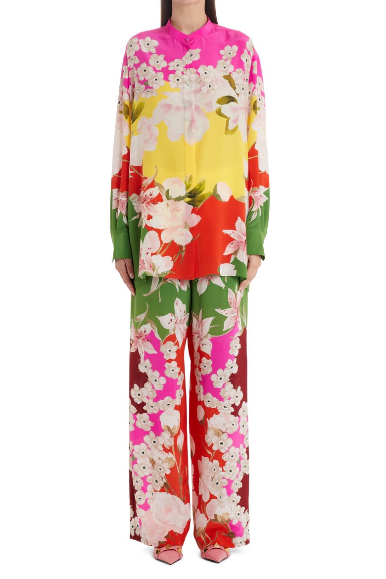 Floral Wide Leg Silk Crepe Pants, Alternate, color, MULTI