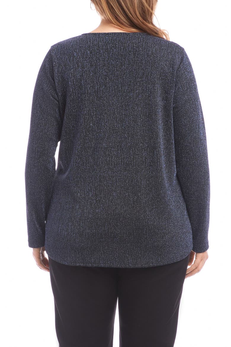 Metallic Knit Side Drape Long Sleeve Top, Alternate, color, NAVY
