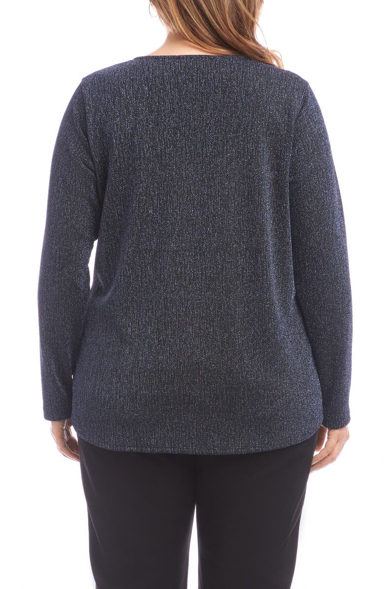 Karen Kane Metallic Knit Side Drape Long Sleeve Top, Alternate, color, Navy