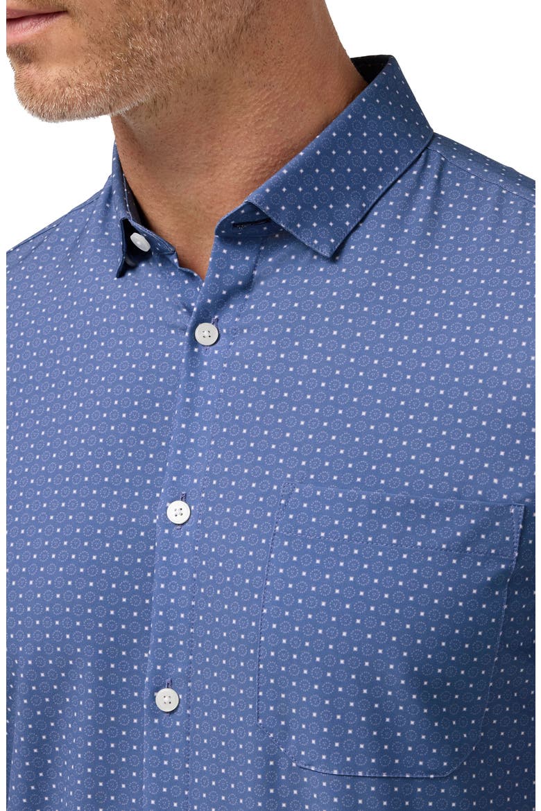 Leeward Trim Fit Short Sleeve Performance Button-Up Shirt, Alternate, color, COASTAL FJORD MEDALLION PRINT
