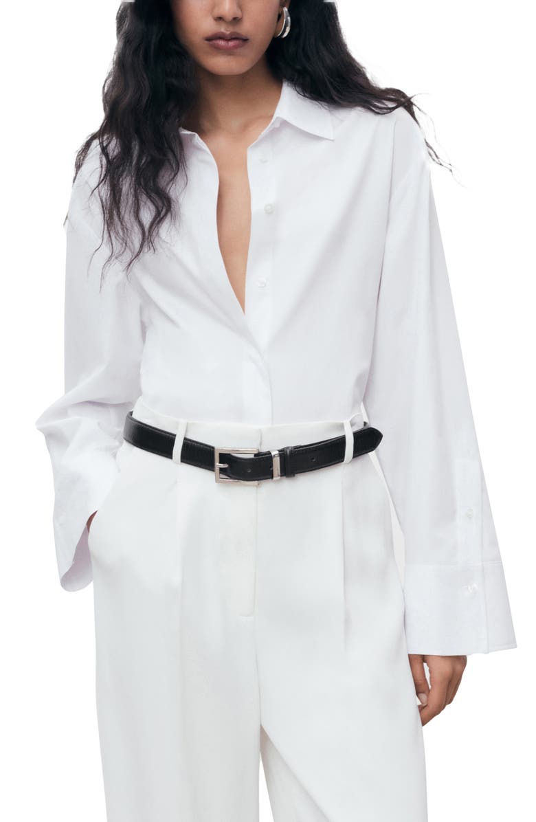 MANGO Poplin Crop Button-Up Shirt, Main, color, Off White