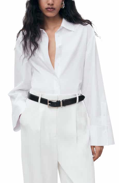 MANGO Poplin Crop Button-Up Shirt