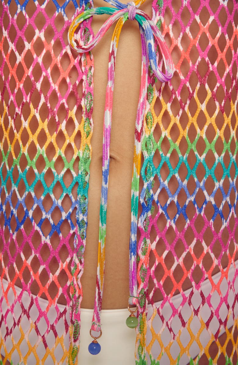 Becca Rio Fishnet Sheer Long Sleeve Cover-Up, Alternate, color, Pnk Multi