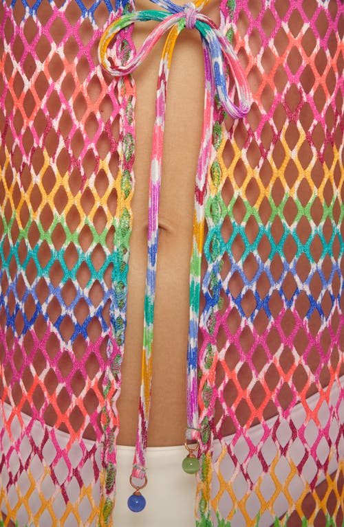 Becca Rio Fishnet Sheer Long Sleeve Cover-up In Multi