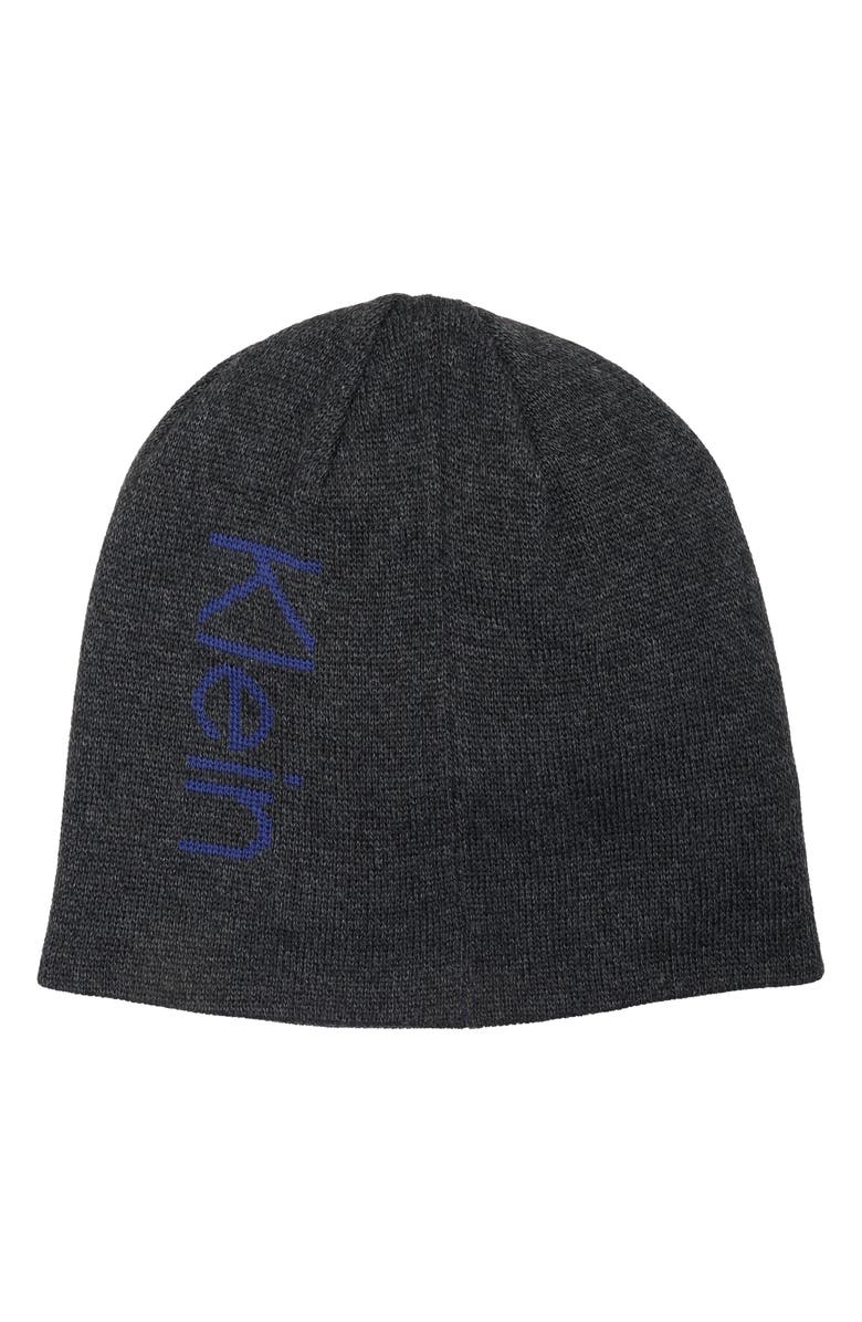 Calvin Klein Logo Reversible Beanie, Alternate, color, Blue Print