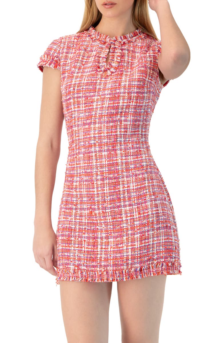 IVONNE Short Tweed A-Line Dress with V-Neck Neckline, Alternate, color, Orange
