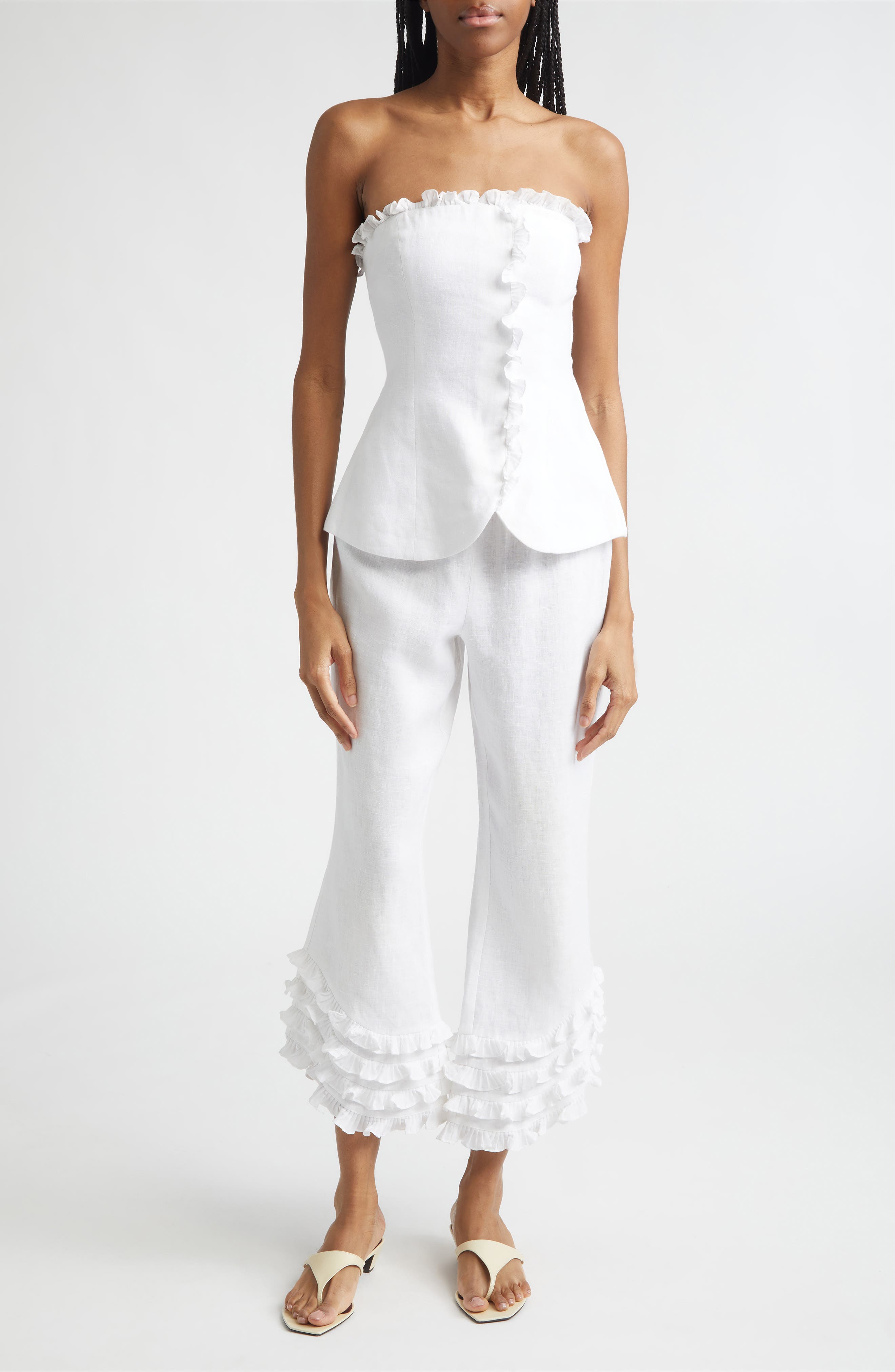 Florence Ruffle Detail Crop Linen Pants - image 2
