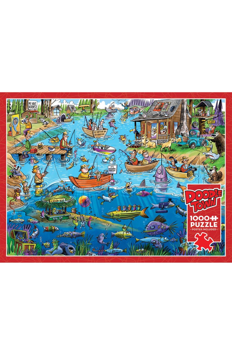 DoodleTown Gone Fishing 1000 Piece Puzzle Reference Poster Included, Alternate, color, Multicolored