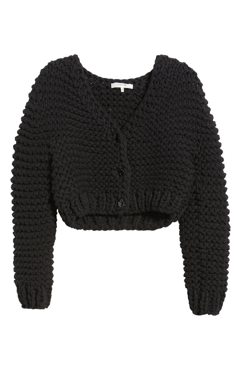 FRAME The Bubble Cotton Blend Crop Cardigan, Alternate, color, Black