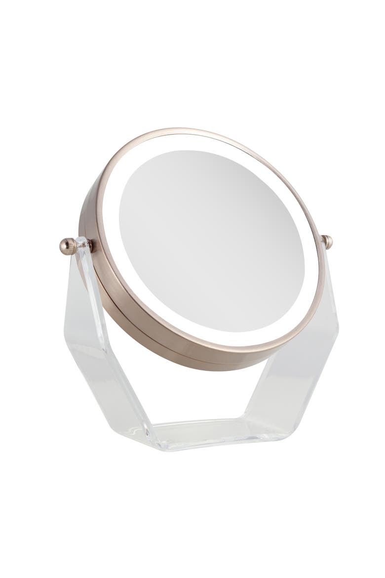 Lighted Makeup Mirror with Magnification & Swivel, Main, color, Rose Gold