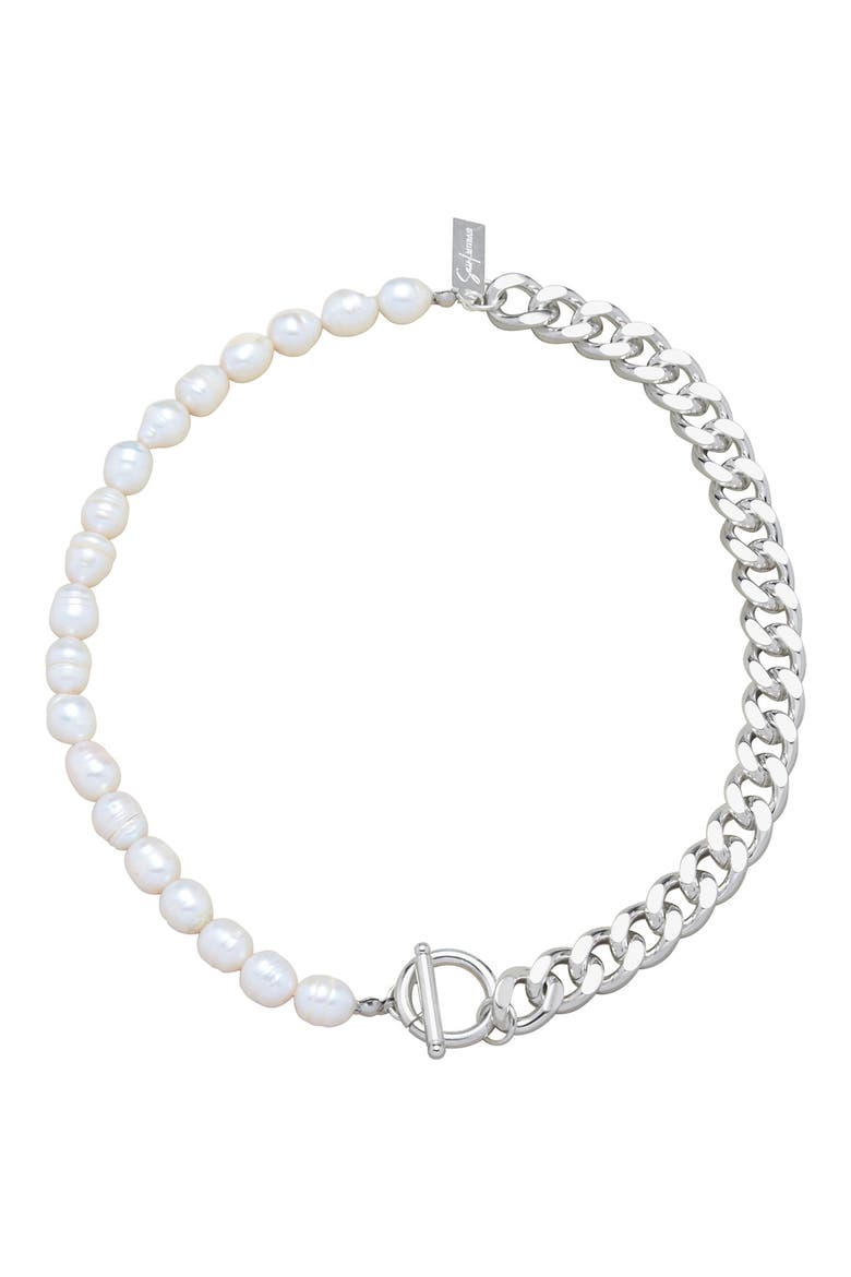 Pearl and Curb Chain Toggle Necklace, Main, color, WHITE/ SILVER