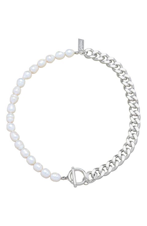 Pearl and Curb Chain Toggle Necklace