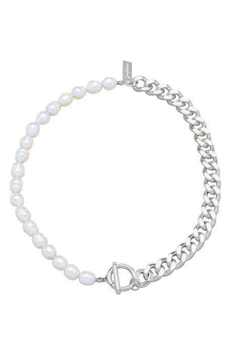 Pearl and Curb Chain Toggle Necklace