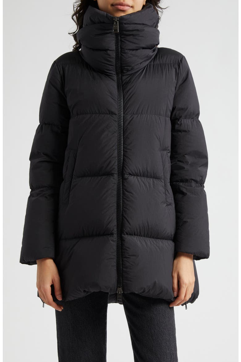Box Quilted Water Resistant Down Coat, Main, color, BLACK